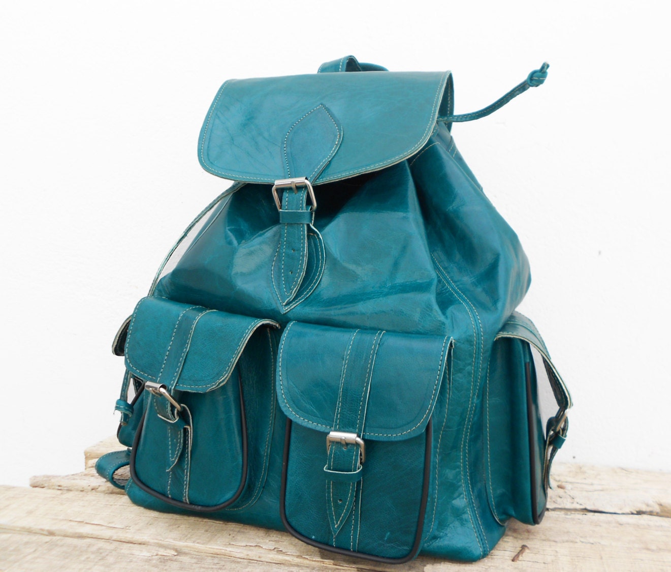Leather Turquoise Backpack MediumSchool Bag for by NoussaBags