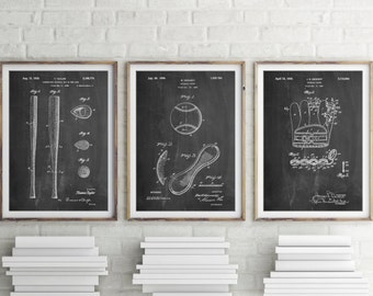 Baseball Patent Posters Group of 3, Baseball Decor, Baseball Coach, Baseball Bat, Sports Wall Art, PP1145
