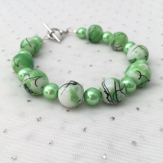 Green Beaded Bracelet Lime Green Jewelry by CherishedJewelryCo