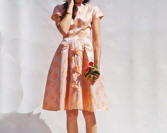 Peach Wedding Dress, Vintage Wedding Dress, 1950s Wedding Dress, Boho Wedding Dress, Short Wedding Dress, Full Skirt Dress, Prom Dress, 50s