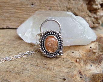 Sunstone & sterling silver necklace // 18" chain // Sunstone jewelry // silver jewelry // Chatoyant