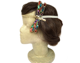 Flower Girl, Flapper Headband Gold, Great Gatsby Dragonfly Headpiece, 1920s Headband, Deco Wedding Hair Accessories, Dragonfly Jewelry, Kid