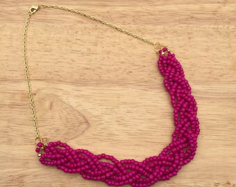 Magenta Statement Necklace, Dark Pink Necklace, Fuchsia Necklace, Braided Necklace, Hot Pink Necklace, Magenta Pink Necklace
