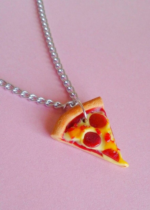 Pepperoni Pizza Slice Necklace Pizza Pendant Pizza by GirlCentral