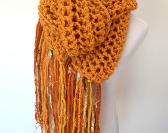 Chunky Knit Scarf - Giant Scarf - Open Ended Scarf - Wool Chunky Scarf - Extra Long Imported Fiber Fringe