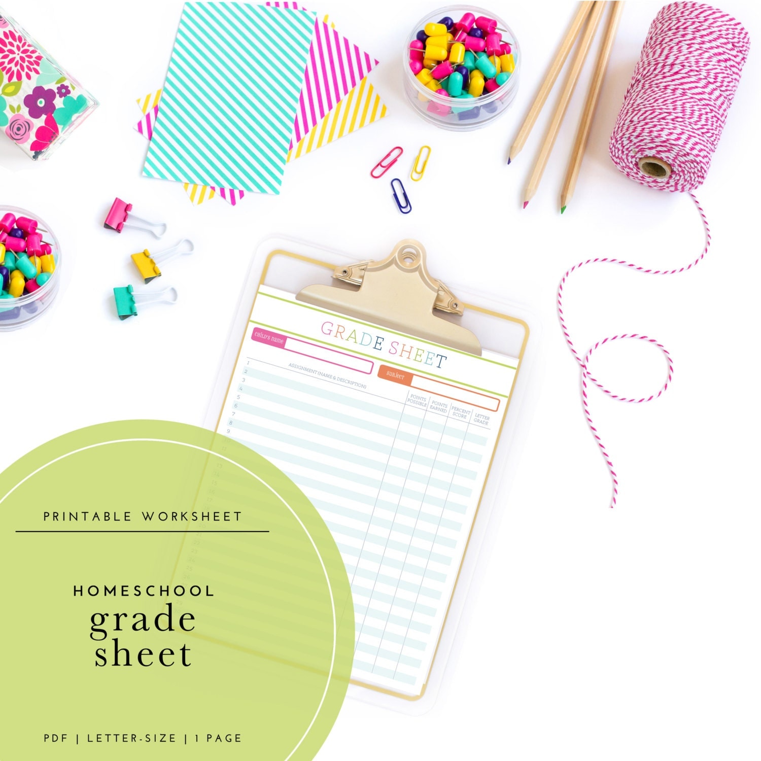 Printable Homeschool Grade Sheet / Gradebook Log