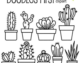 Outline Cactus Digital Clip Art for Scrapbooking Card Making Cupcake Toppers Paper Crafts