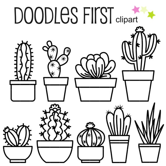 Outline Cactus Digital Clip Art for Scrapbooking Card Making