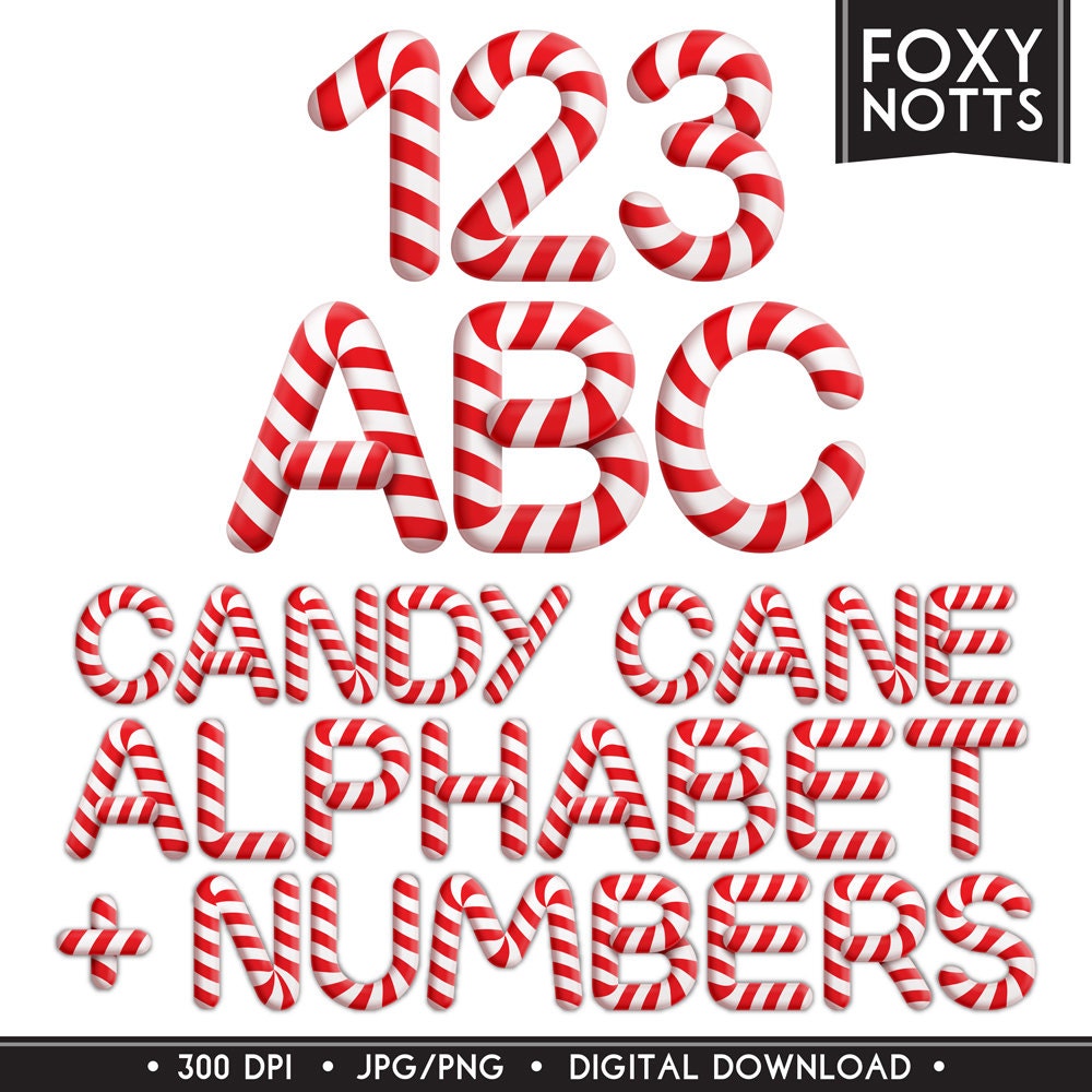 Candy Cane Christmas Alphabet & Numbers Font: Digital by foxynotts