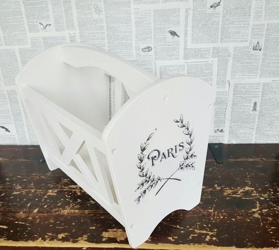 French country wooden magazine rack white by MuttonHollowCottage