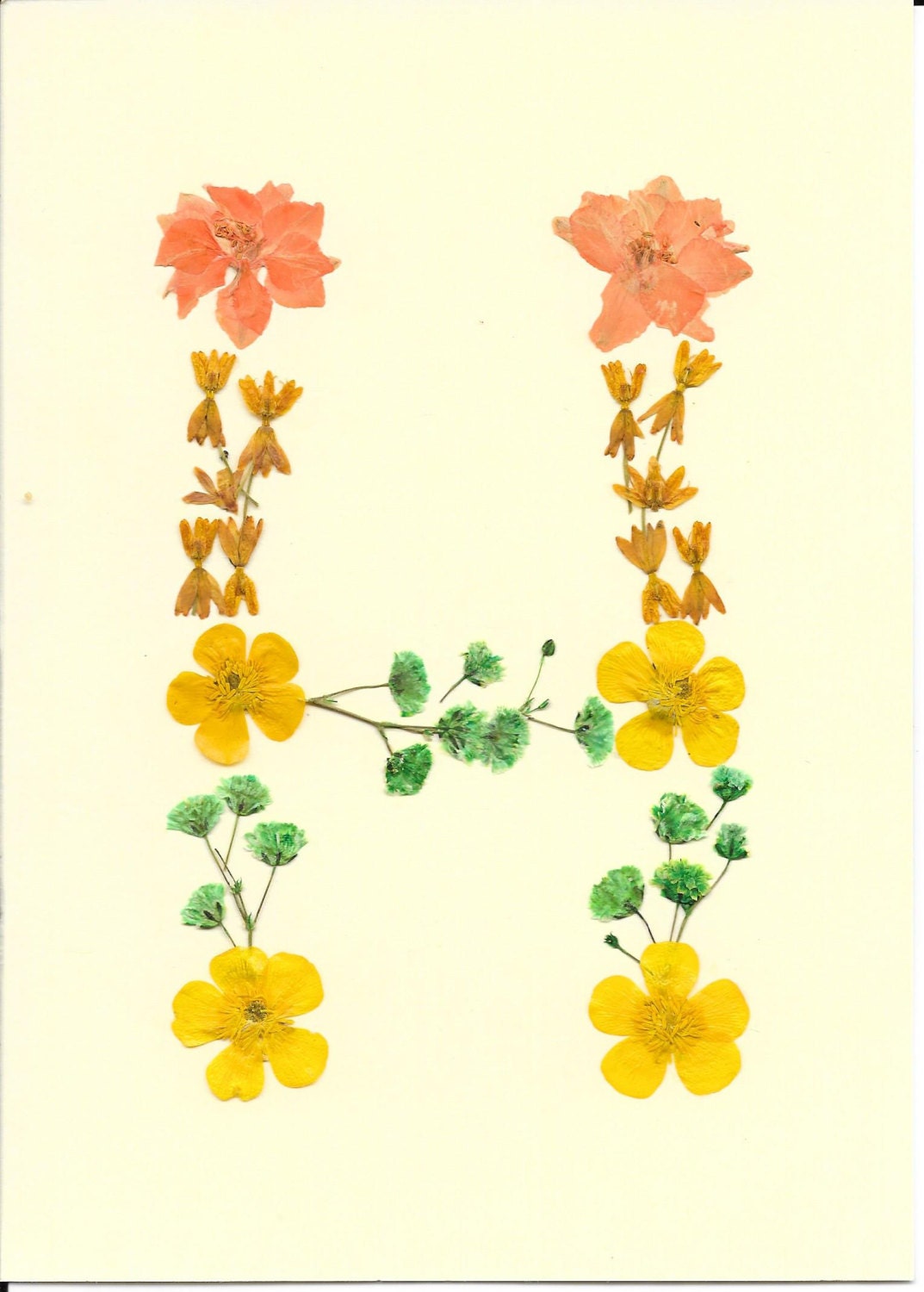 Letter H Monogram Real flowerPressed Flower by SmileWithFlower