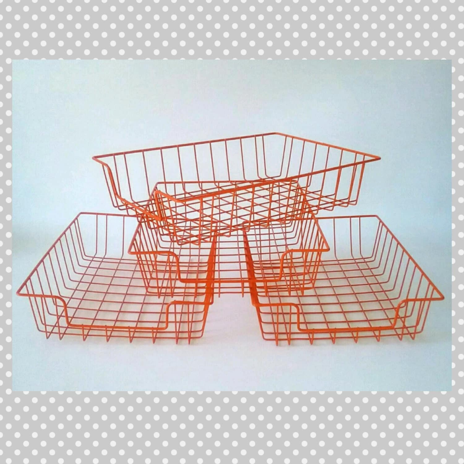 Desk Organizer Office Inbox Mid Century Modern Metal Wire Baskets Set ...