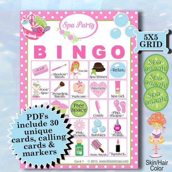 SPA PARTY 5x5 Bingo printable PDFs contain everything you need