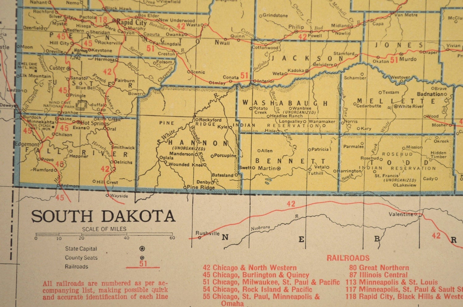 South Dakota Map South Dakota Railroad Vintage 1940s 1943 9144