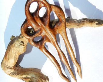 Wooden hair fork, Hand carved hair fork, teak.