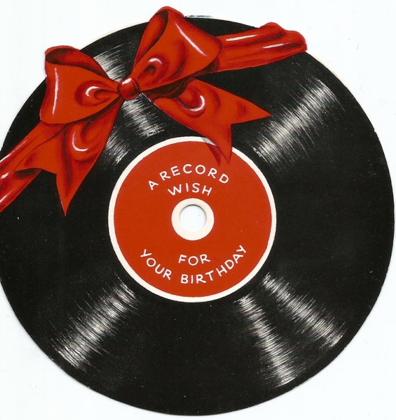 Vintage die cut record vinyl album 45 rpm red ribbon bow