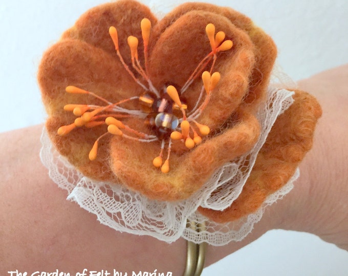 Orange Felt Brooch Wool Felted Flower Wool Brooch Hat Pin Elegant Fashion Wool Accessories Wool Flower Pin Felt Jewelry Gift for Her