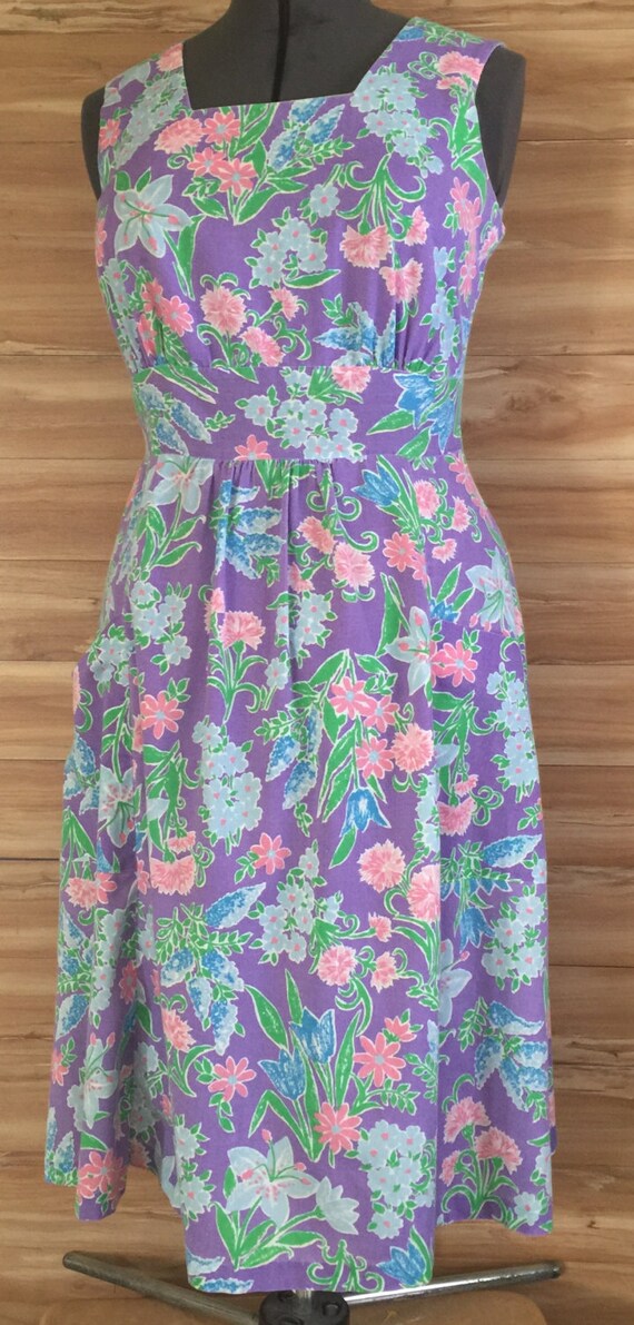 Purple pastel floral dress sz L or Xl