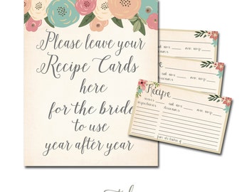 Recipe Card, Bridal Shower Recipe Card, Flowers Recipe Card, Fall Recipe Card Printable INSTANT DOWNLOAD