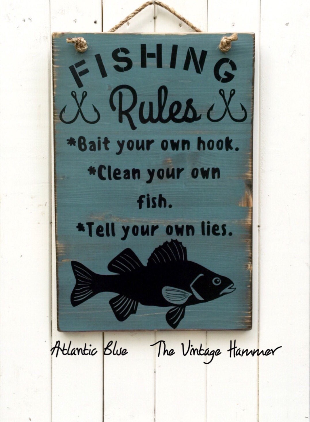 Fishing Rules wood sign sayings wall art fishing sign hand