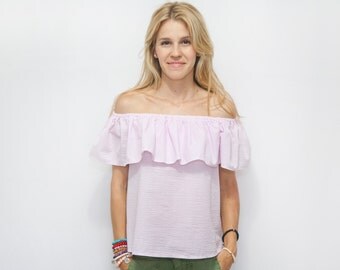 Off the Shoulder Top - Woman's Ruffle Top - Pink Strapless Top - Boho Top - Woman Ruffle Blouse - Off the Shoulder MATILDA Top