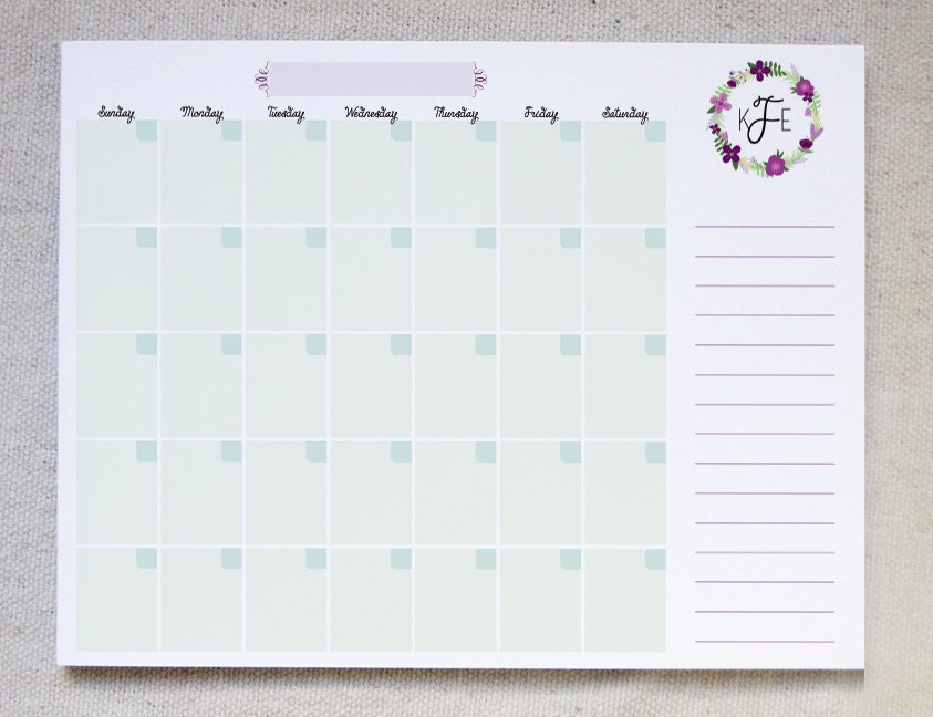 Monthly Calendar Notepad // Monogrammed Monthly Calendar