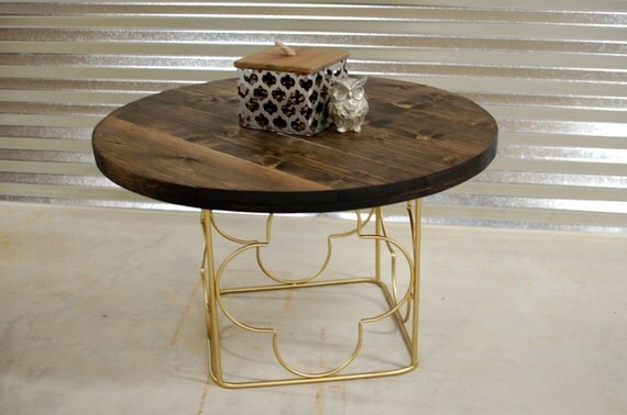 Round Wood Coffee Table with Steel Base by sumsouthernsunshine