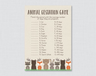 Woodland Baby Shower Animal Gestation Game - Printable Animal Pregnancy Game - Woodland Baby Animals Match Game - Woodland Shower Game 0010