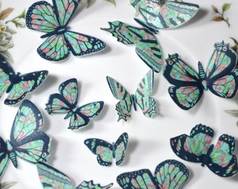 Edible Butterflies Wafer Rice Paper 3D Tropical Turquoise Pink Floral Butterfly Wedding Cake Decorations 1st Birthday Cupcake Toppers Cookie