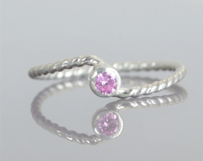 Wave Ring, Silver Wave Ring, Pink Tourmaline Mothers Ring, October Birthstone Ring, Silver Twist Ring, Unique Mother's Ring, Tourmaline Ring
