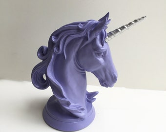 ANY COLOR Unicorn Head Table Top Statue / Faux Taxidermy / Centerpiece / Unique Gift / Bust / Nursery Decor / Girls Room / Lilac Pastel Goth