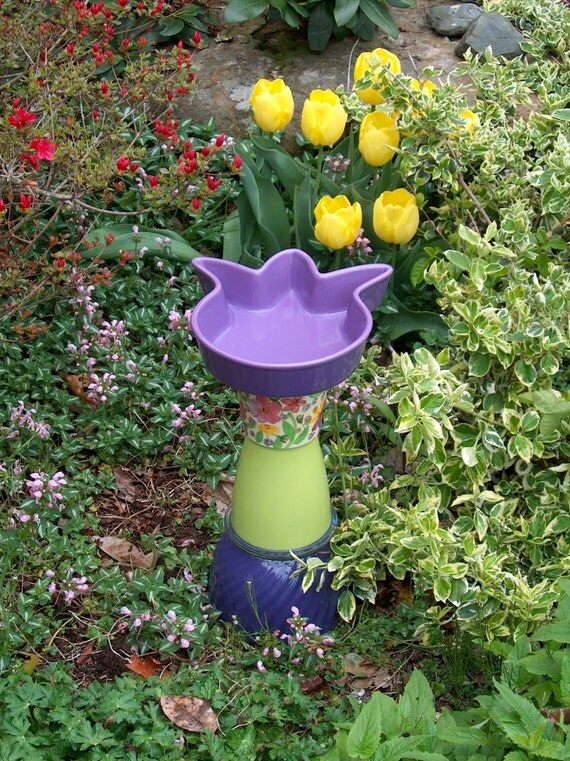 Items similar to Purple Tulip Bird Bath Or Plant Stand on Etsy