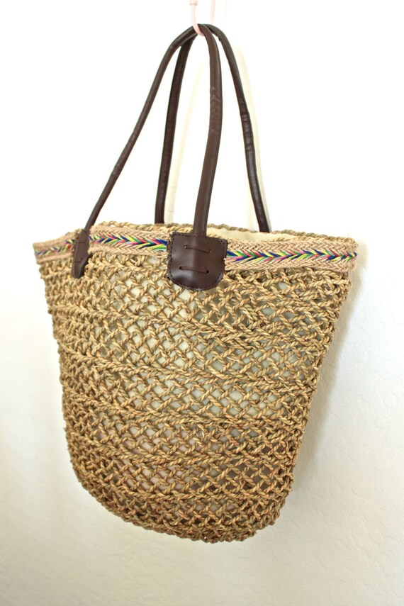 Handmade Straw Bag Weave Straw Tote with Ethnic by fluteofthehour