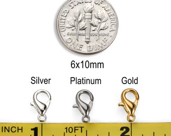 100 Silver Platinum Gold Tone Lobster Clasp Claw DIY 6x10mm - Silver Lobster Clasps - Gold Lobster Clasps - Platinum Lobster Clasps