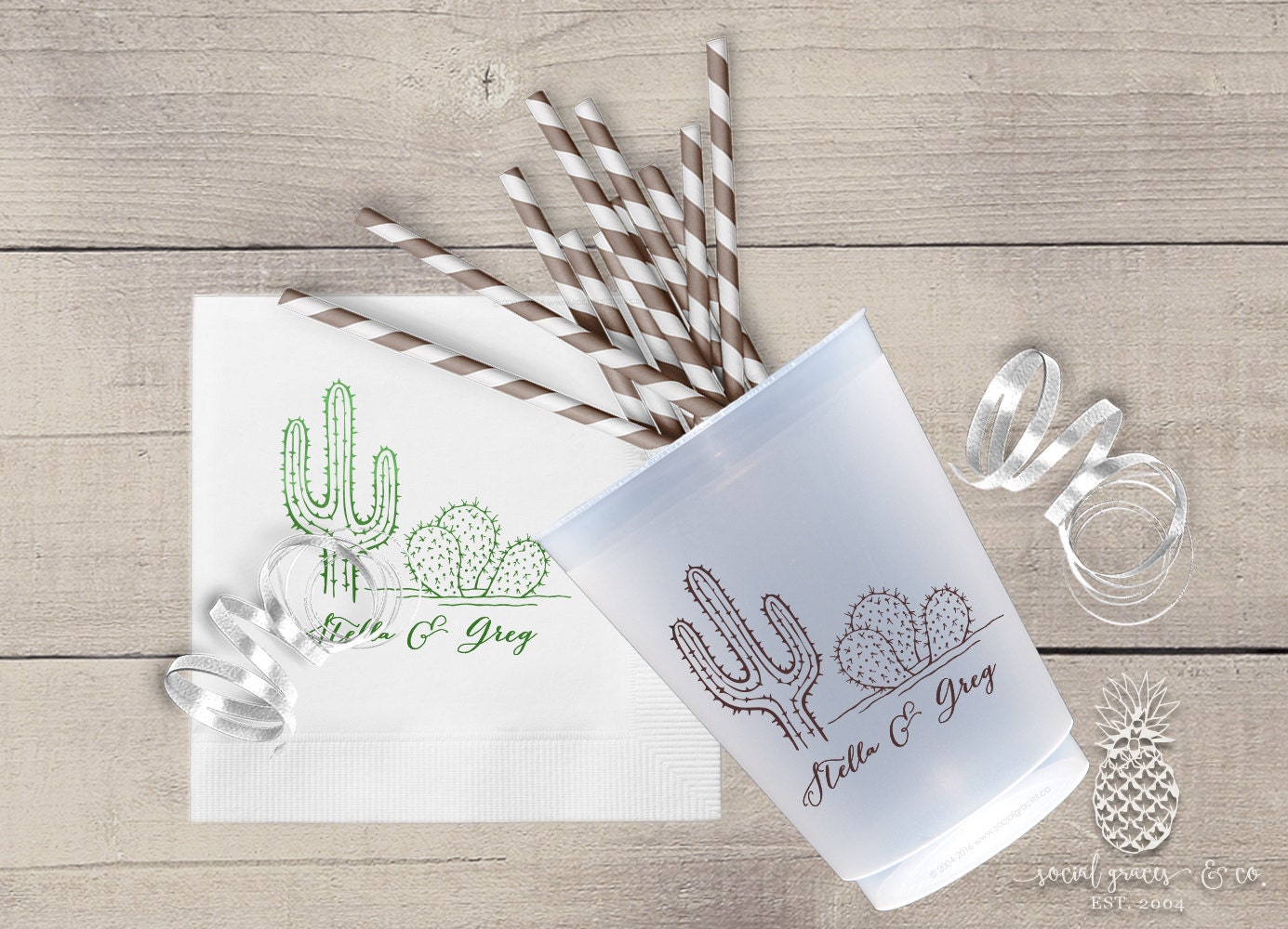 Personalized Wedding Napkins or Printed Cups Cactus