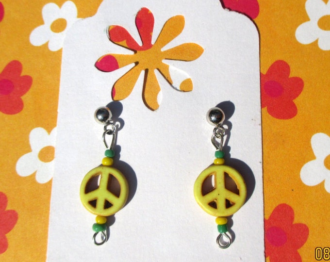 Small Peace sign earrings-peace sign jewelry-blue-Red-yellow-Clip on earrings-girls earrings-tween jewelry-peace sign post-howlite stone