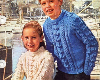 childrens aran knitting pattern PDF download childrens aran sweater bobble stitch cable 26-30" aran worsted 10ply childrens knitting pattern