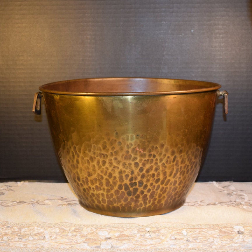 Brass Hammered Ice Bucket Vintage Brass Planter Bucket