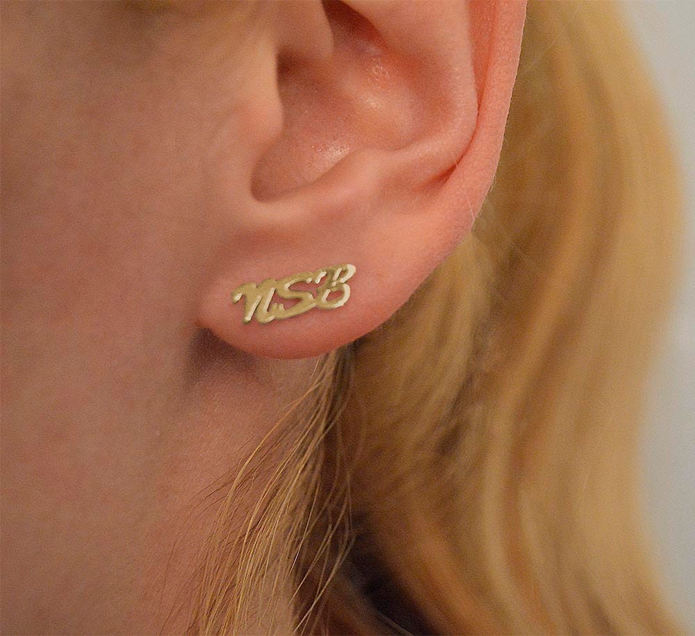 Initial stud earrings 10k gold stud earring two initial