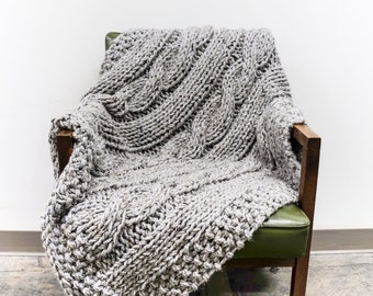 Chunky Knit Throw Blanket Large Cable Pattern