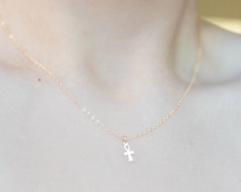 Ankh necklace. 14K GF, SOLID 14K GOLD, or s.silver. dainty Egyptian hieroglyph. crux ansata handled cross hieroglyphics key of the Nile