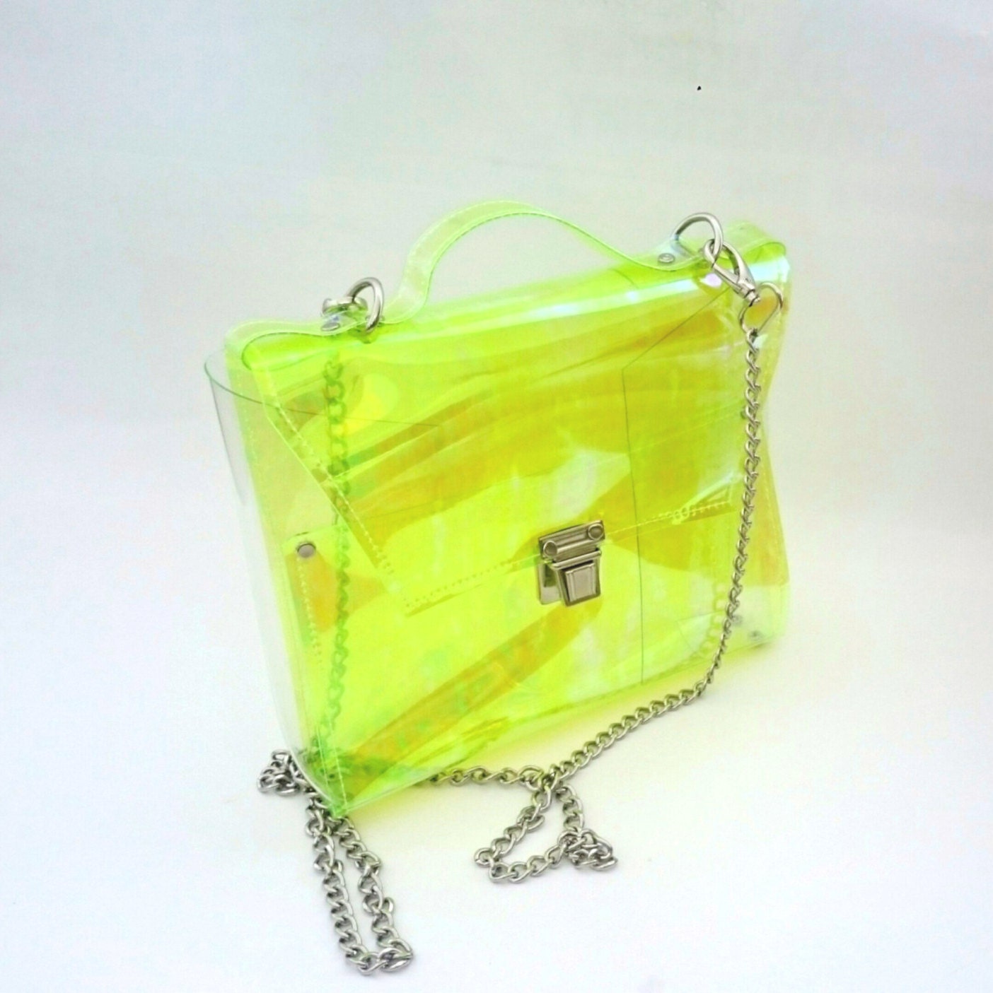 Reserved for Yasmeen // Holographic neon yellow crossbody