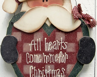 Santa Door Hanger Primitive Decor Heart Painted Wood Tole Outdoor Christmas Decor Santa Decor Santa Yard Sign Door Decor Santa Door Sign