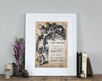 Alice In Wonderland Wall Art Print - Gifts For Friends - Bonkers - Gifts For Women - Gifts For Her - Birthday Gifts - Literary Gifts