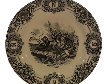 Napoleon Bonaparte in Arcole Picture - French Antique Boch la Louvière Faience Dinner Plate - Battle Bridge Arcole