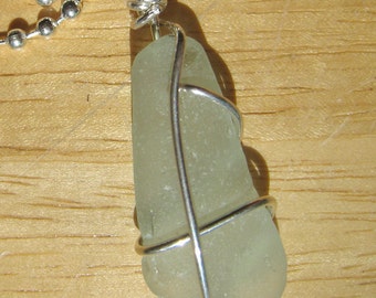 Seafoam Green Sea Glass Necklace/Pendant//Sterling Wire/Jewelry/Urban Boho/Maine/Sea Swag