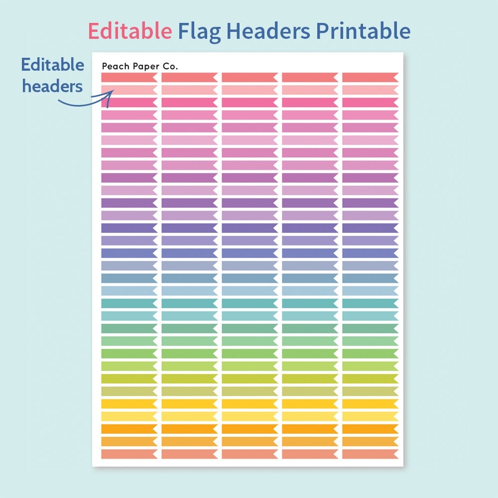 Editable Flag Headers / Printable Pastel Stickers / Header