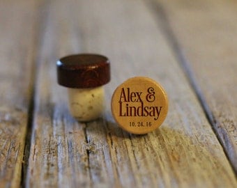 BEST PRICE ** Lot of Personalized Custom Wine Stopper, Laser Engraved Cork Bottle Topper Reusable Rustic Wedding Favor --WS-L-AlexandLindsay