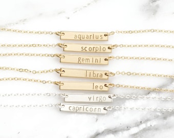 Dainty Zodiac Bar Necklace • Tiny Gold Bar Astrology Necklace • Leo Zodiac, Virgo Necklace • Personalized Zodiac Jewelry Gift • KAHLO