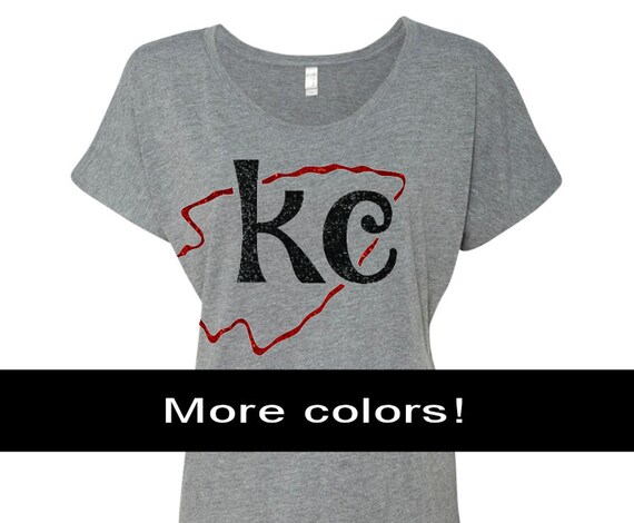 KC Glitter Football Slouchy Tshirt KC Chiefs Football Ladies